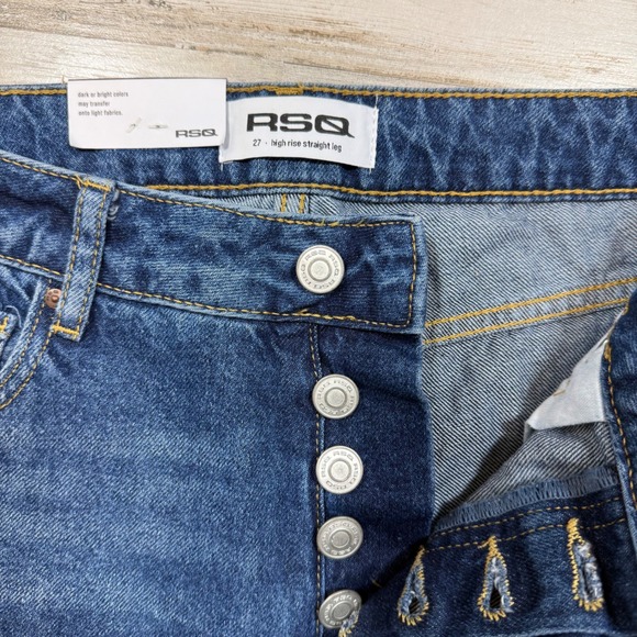 NWT RSQ High Rise Straight Leg Jeans Med Wash Distressed Button Fly Womens Sz 27 - Picture 8 of 9